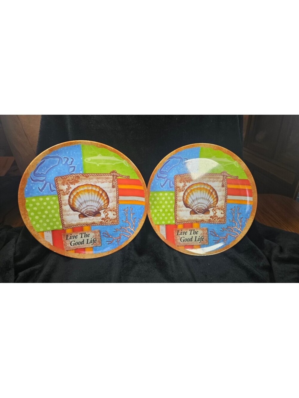 Frisco Decorative Ceramic Plates with Shell and Marine Design, Set of 2
